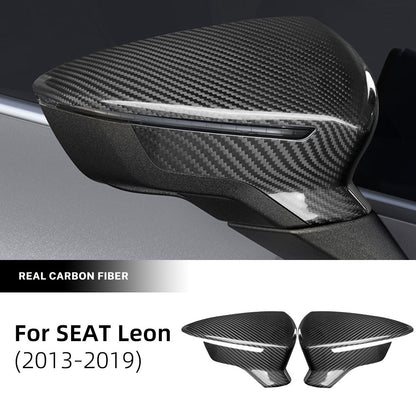 For SEAT Leon 2013-2019 Car Rear View Mirror Cover Decor Trim Black Carbon Fiber - product view