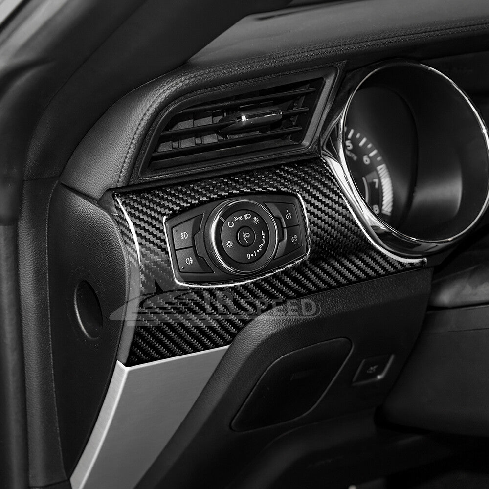 Black Dim Light Switch Cover REAL HARD Carbon Fiber For Ford Mustang 2015-2023 - detail view 4