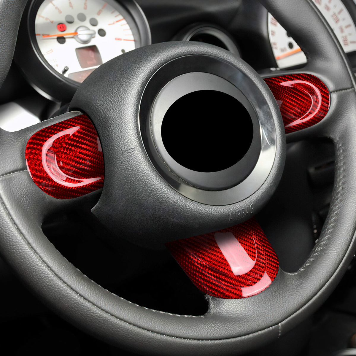 For Mini R55 R56 R57 R60 07-2015 REAL HARD Carbon Fiber Steering Wheel Cover Red - detail view 5