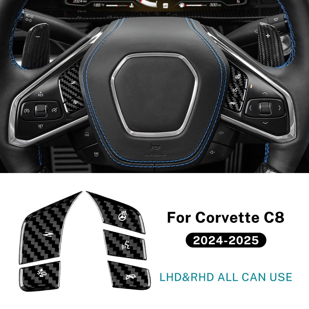 For Corvette C8 2024-2025 HARD Carbon Fiber Steering Wheel Voice Button Stickers