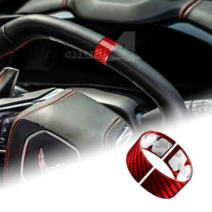 For Corvette C8 2020-2023 Real Hard Carbon Fiber Steering Wheel Trim Ring Cover