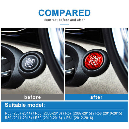 Red Real Carbon Fiber Car Start Button Sticker For BMW Mini R55 R56 R57 R58 R59 - detail view 3