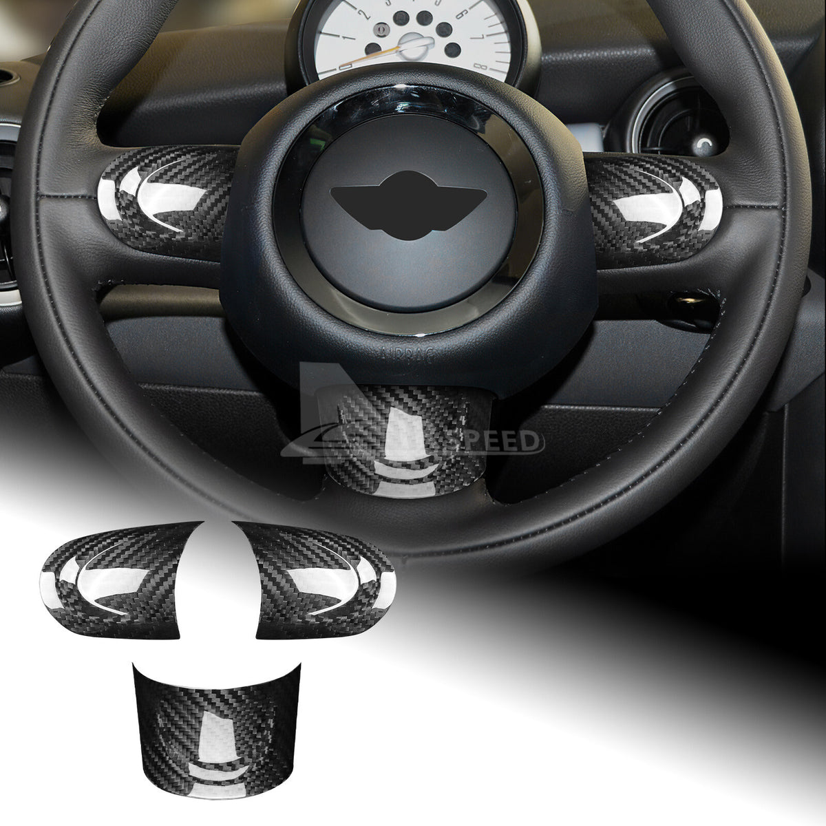 For Mini R55 R56 Steering Wheel Button Full Cover Chin Sticker Black Hard Carbon - product view