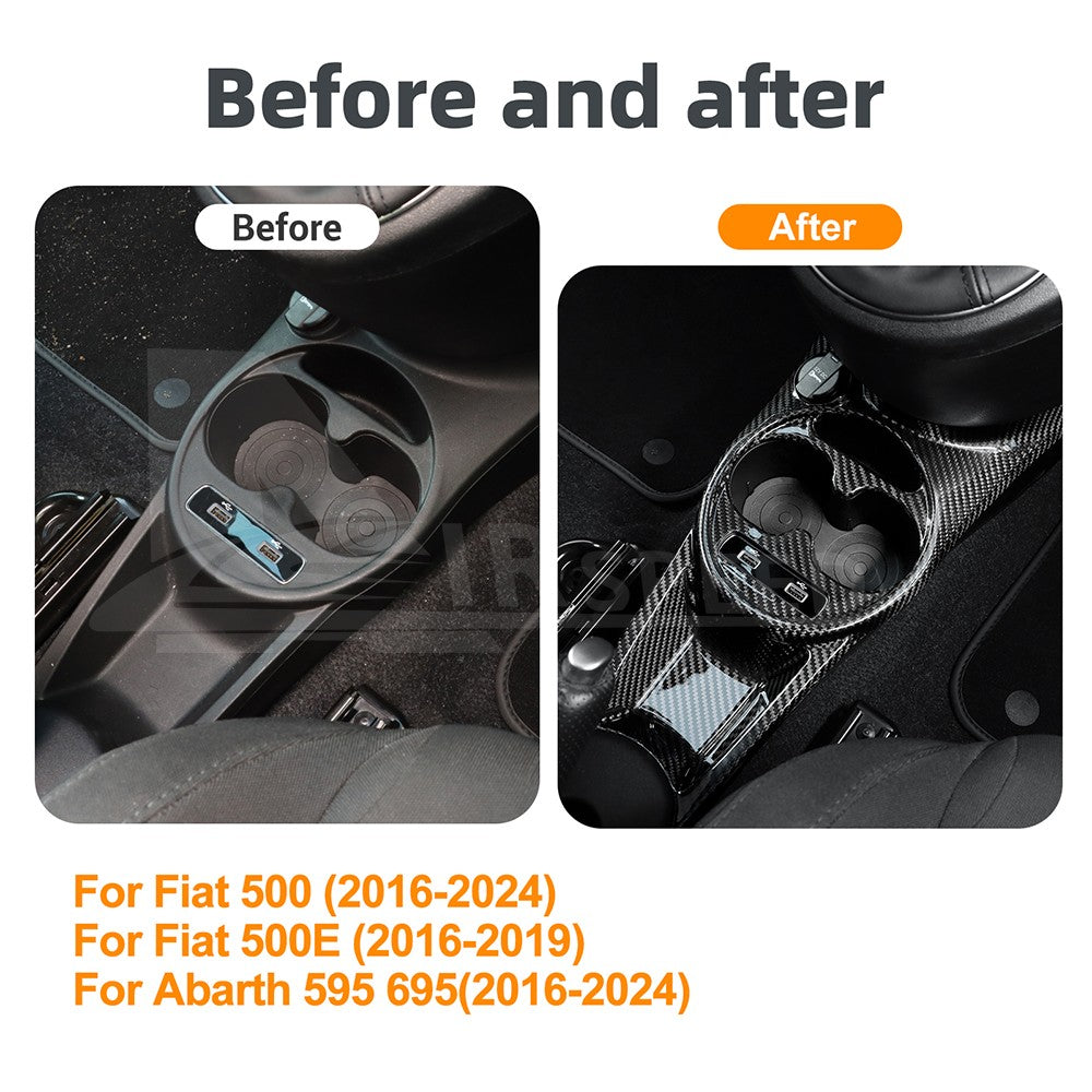 for FIAT 500 Abarth 595 2016-2024 HARD Carbon Fiber Center Water Cup Frame Cover - detail view 4