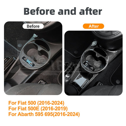 for FIAT 500 Abarth 595 2016-2024 HARD Carbon Fiber Center Water Cup Frame Cover - detail view 4