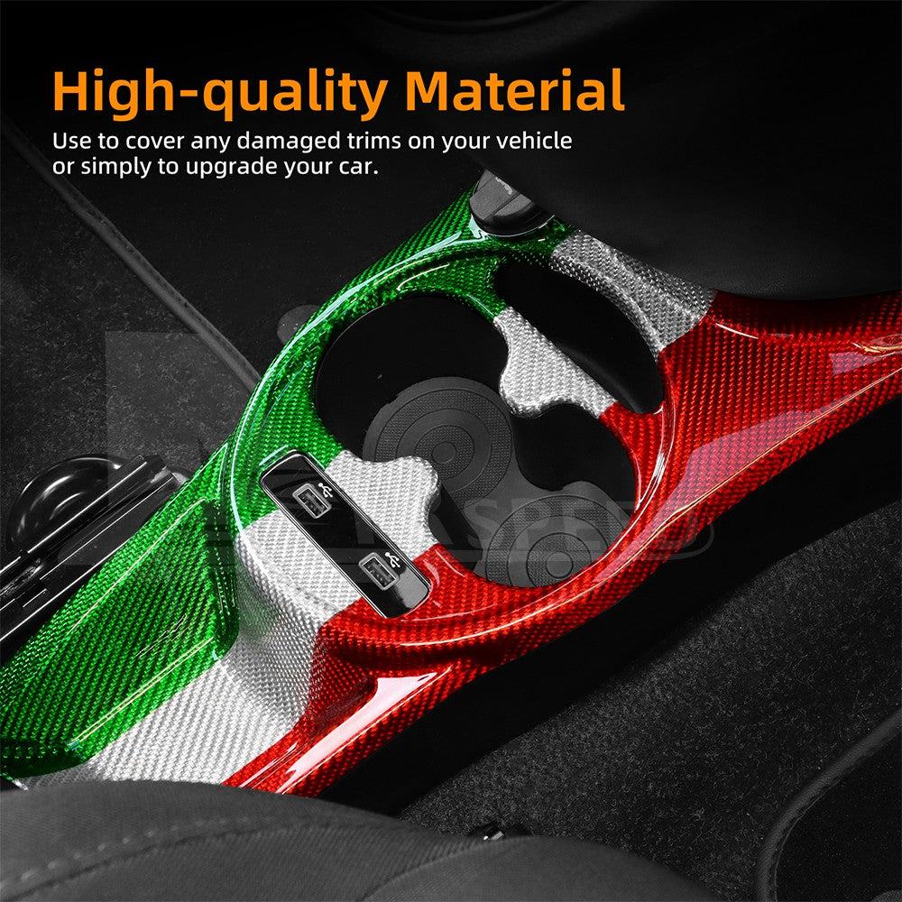 For Abarth 595 695 16-24 Italian Flag Carbon Fiber Center Water Cup Frame Cover - detail view 6