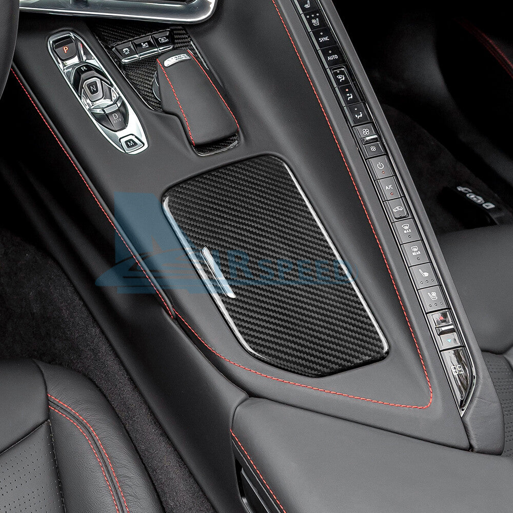 For Corvette C8 20-24 Center Water Cup Holder Cover REAL HARD Carbon Fiber BLACK