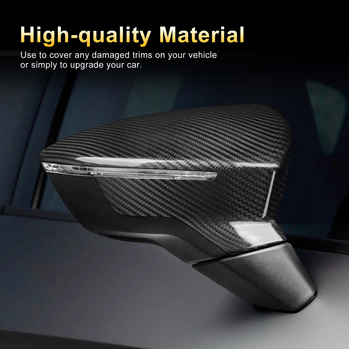 For SEAT Leon 2013-2019 Car Rear View Mirror Cover Decor Trim Black Carbon Fiber - detail view 5
