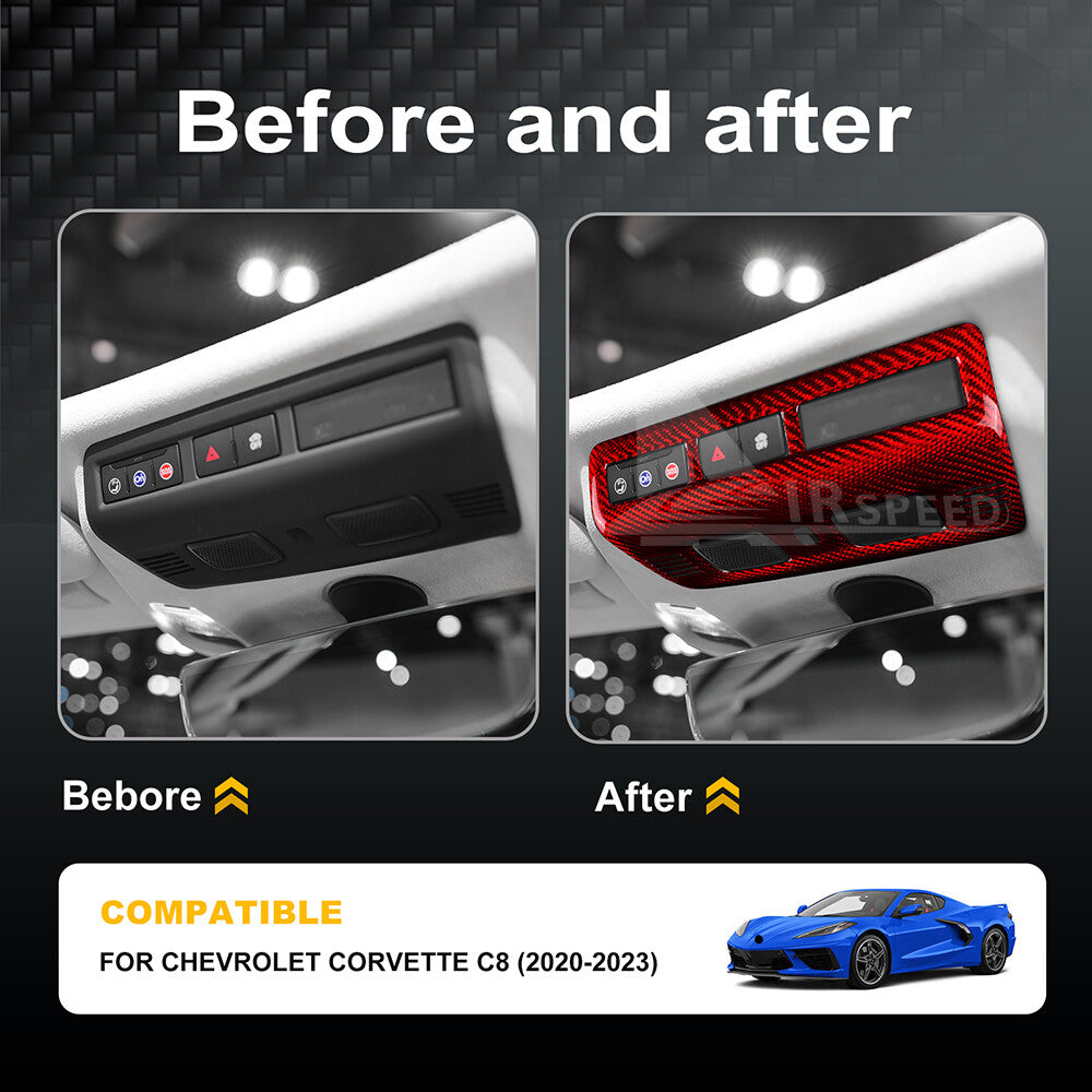 Red Real Carbon Fiber Reading Light Cover Trim Frame For Corvette C8 2020-2024
