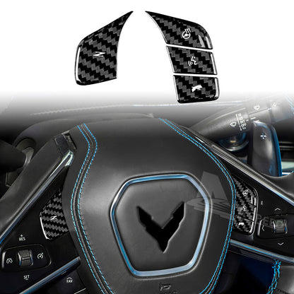 For Corvette C8 20-2023 Steering Wheel Switch Panel Cover REAL HARD Carbon Fiber