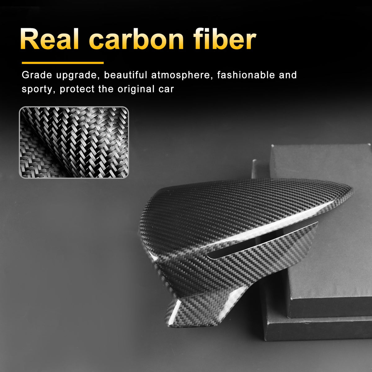 For SEAT Leon 2013-2019 Car Rear View Mirror Cover Decor Trim Black Carbon Fiber - detail view 6