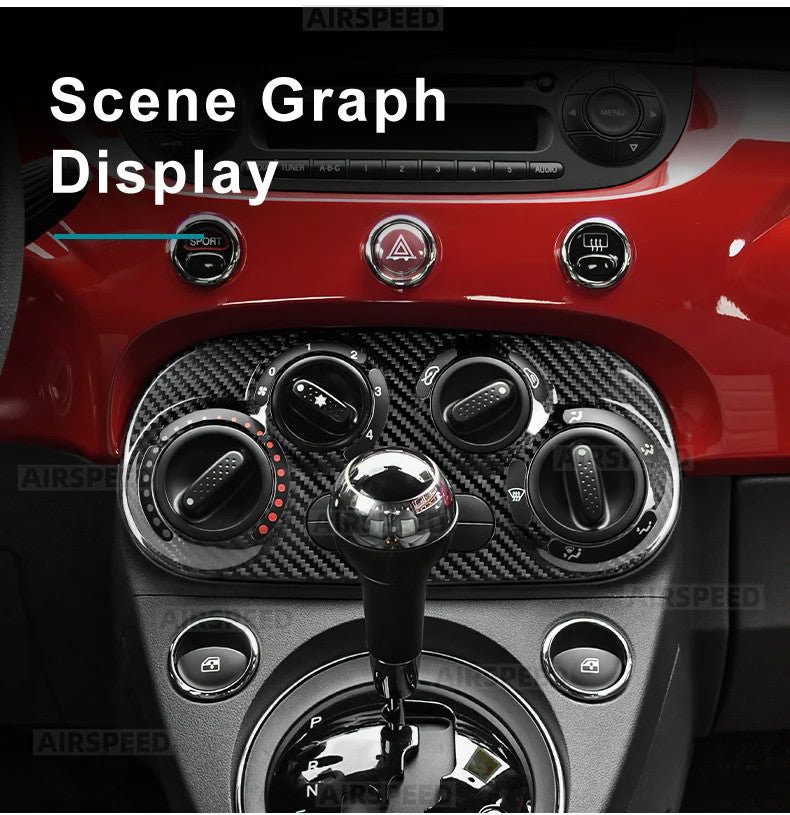 AC Climate Knob Upper Red Dry Carbon Fiat 500 Abarth 595 08-24 Trim - detail view 12