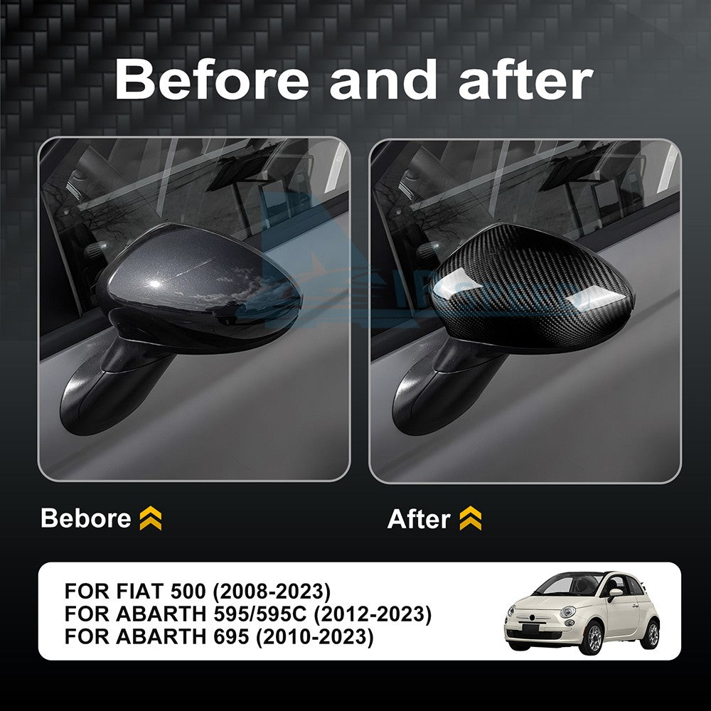 For FIAT 500 2008-2023 Abarth 595 595C 12-23 Carbon Fiber Rear View Mirror Cover - detail view 3