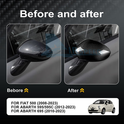 For FIAT 500 2008-2023 Abarth 595 595C 12-23 Carbon Fiber Rear View Mirror Cover - detail view 3