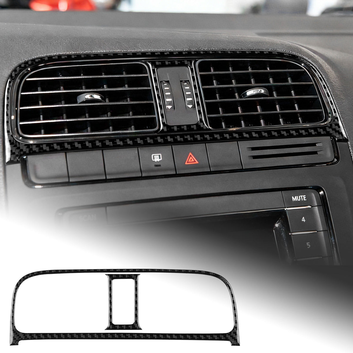 Carbon Fiber Center Air Outlet Frame Sticker Black for Volkswagen Polo 2015-2017（U.S. Stock）