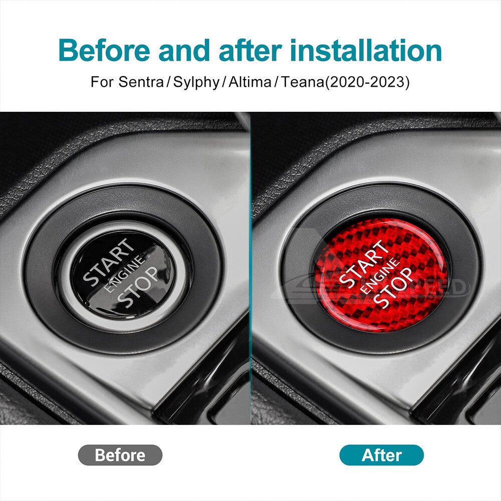 For Nissan Altima 2020-2023 HARD RED Carbon Fiber Start Stop Engine Button Cover - detail view 3