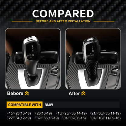 Real Carbon Fiber Gear Shift Knob Sticker for BMW F30, F32, F33, F34, F35 & F36 (2008-2019) - detail view