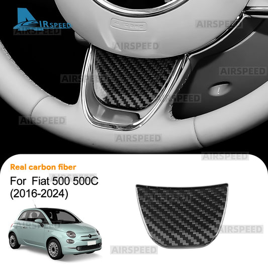 Black Hard Carbon Fiber Steering Lower Trim Sticker For Fiat 500/500C - detail view