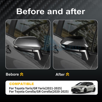 HARD Carbon Fiber Rear View Mirror Cover for Toyota Corolla 2020-25 Yaris 21-25 - detail view 4
