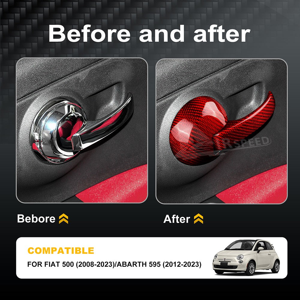 RED Carbon Fiber Door Handle Cover for FIAT 500 2008-2023 Abarth 595 2012-2023 - detail view 3