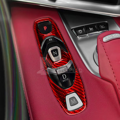 REAL HARD For Corvette C8 20-23 Carbon Fiber Red Gear Shifter Frame Panel Cover