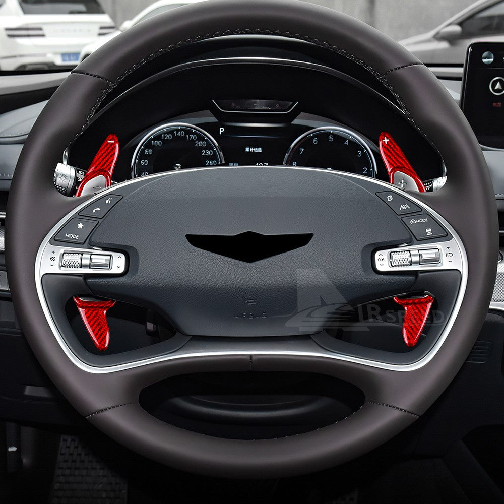 For Hyundai Genesis 2021-2022 Red Carbon Steering Wheel Paddle Shifter Extension