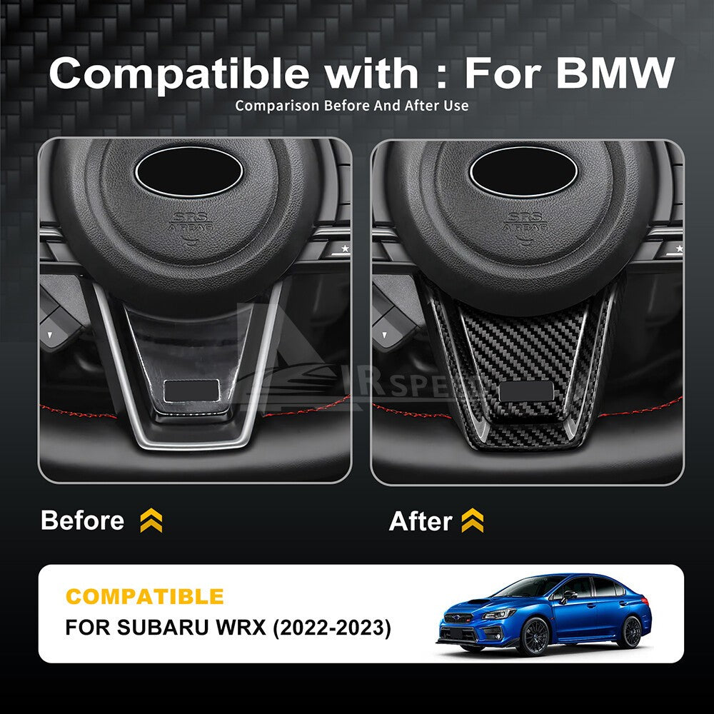 Black Center Steeing Wheel Cover REAL HARD Carbon Fiber For Subaru WRX 2022-2023 - detail view 3