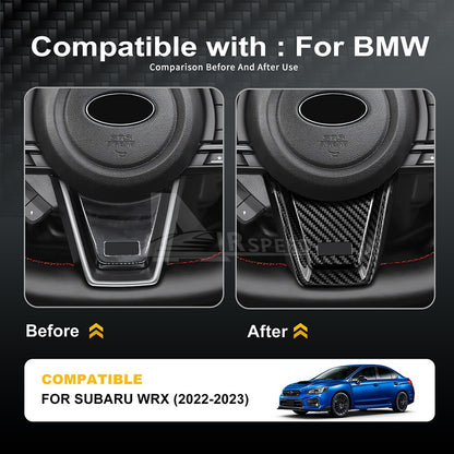 Black Center Steeing Wheel Cover REAL HARD Carbon Fiber For Subaru WRX 2022-2023 - detail view 3