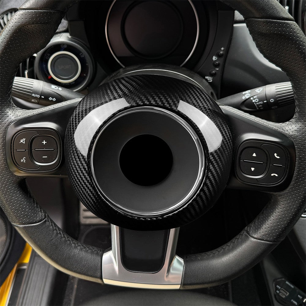 For FIAT 500 500C Abarth 595 2016-2024 Steering Wheel Center Cover Carbon Fiber - detail view 8