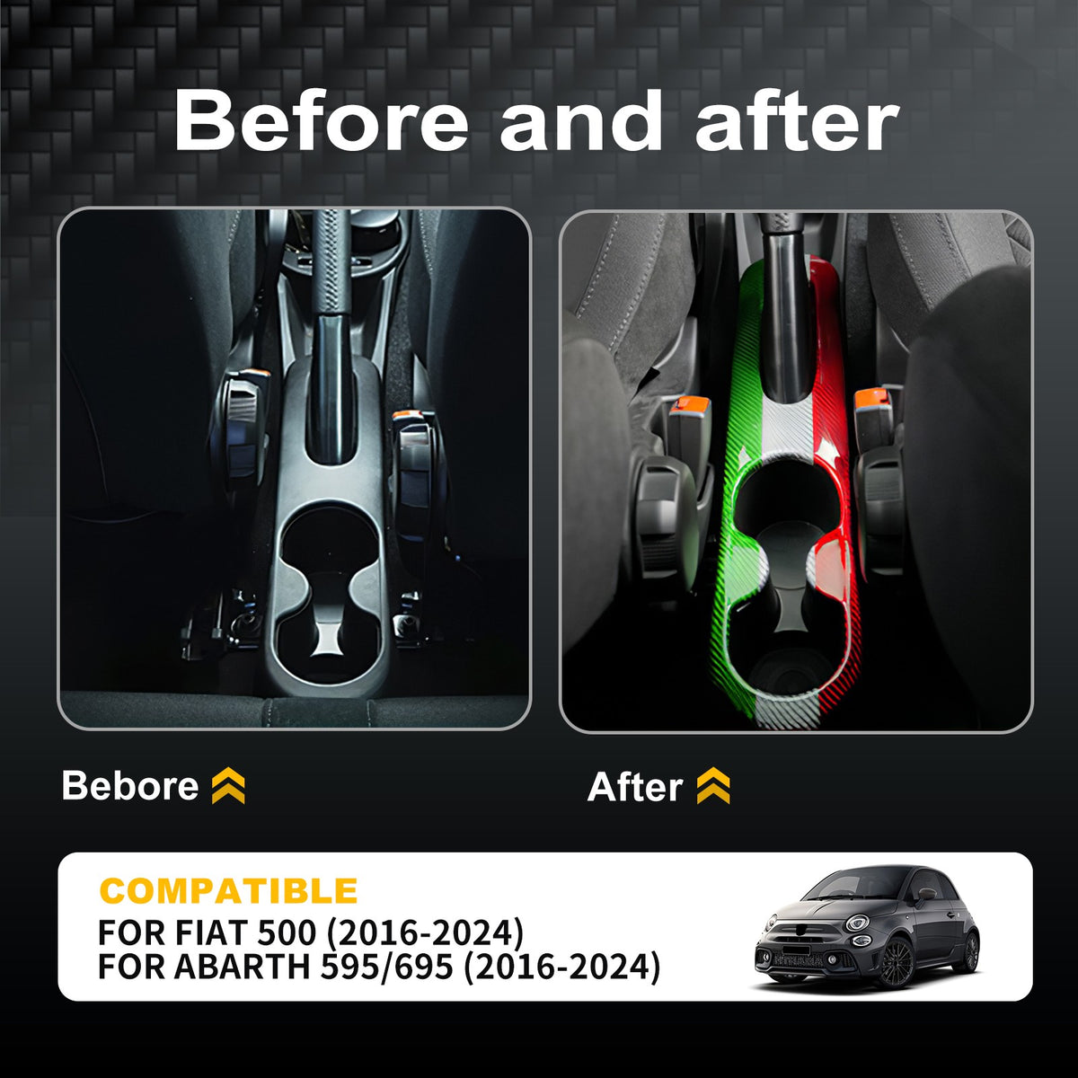 Car Water Cup Holder Handbrake Panel Cover for FIAT 500 Abarth 595 695 2016-2024 - detail view 3