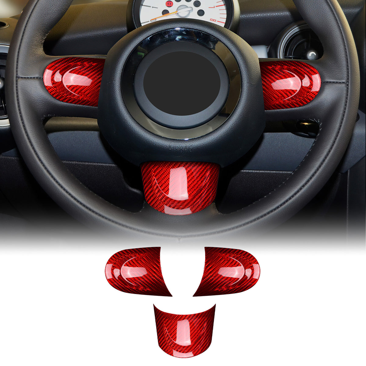 For Mini R55 R56 R57 R60 07-2015 REAL HARD Carbon Fiber Steering Wheel Cover Red - product view