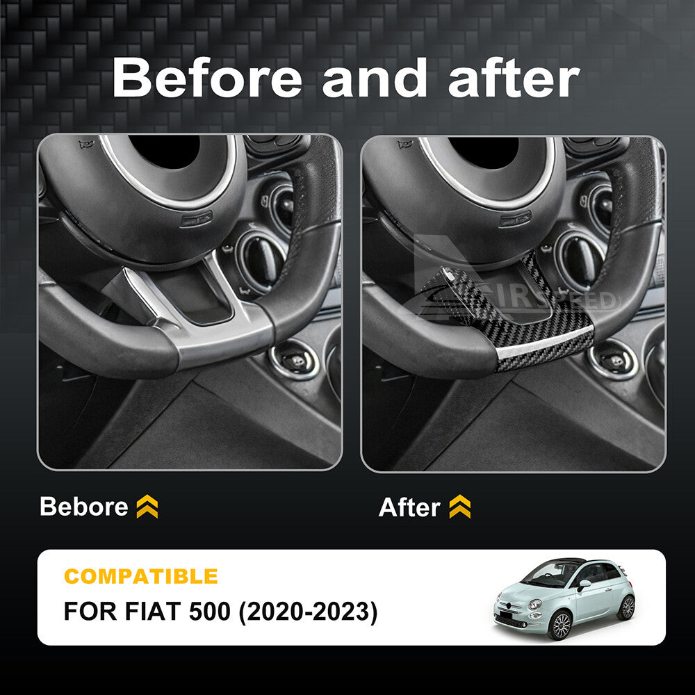 Real Hard Carbon Fiber Steering Wheel Center Panel Cover For Fiat 500 2020-2023 - detail view 3