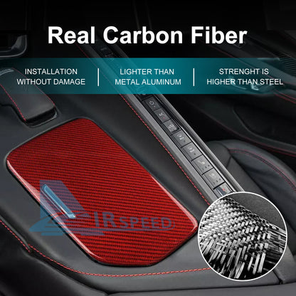 For Corvette C8 20-2024 REAL HARD Carbon Fiber Center Water Cup Holder Cover RED