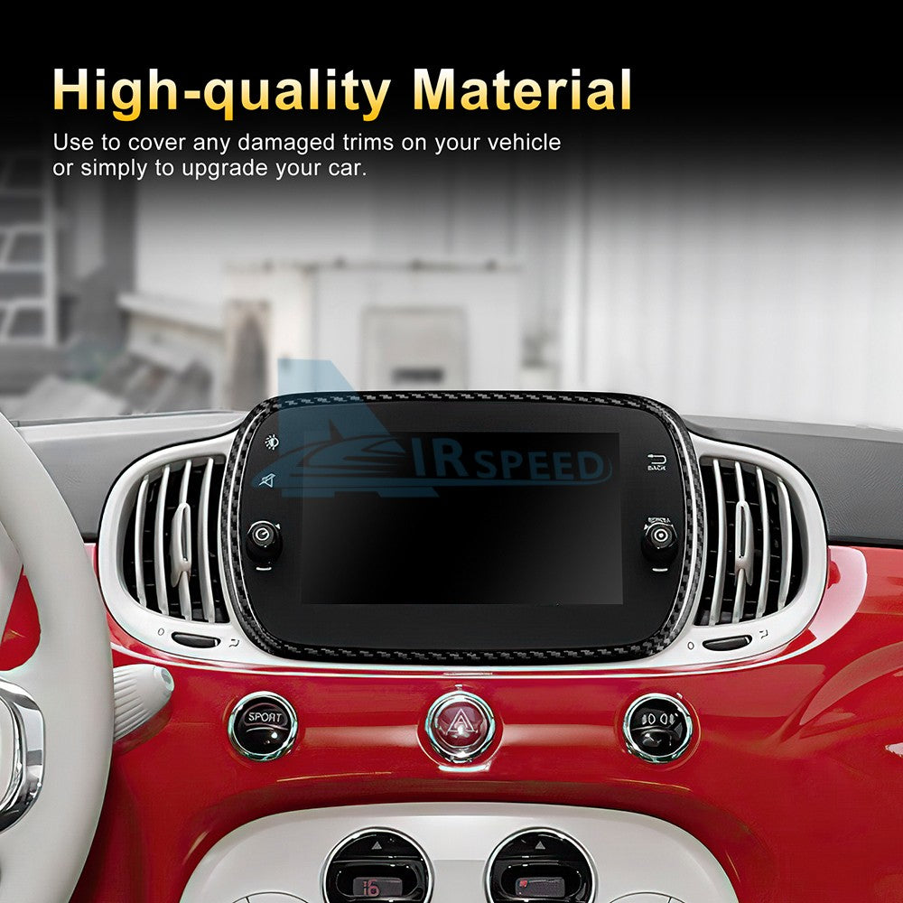 For FIAT 500 Abarth 595 2016-2024 Car Navigation Frame Cover Carbon Fiber Black - detail view 6
