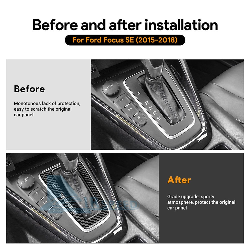 For Ford Focus SE 15-2018 Car Center Gear Shift Panel Sticker Carbon Fiber Black（U.S. Stock）