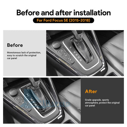 For Ford Focus SE 15-2018 Car Center Gear Shift Panel Sticker Carbon Fiber Black（U.S. Stock）