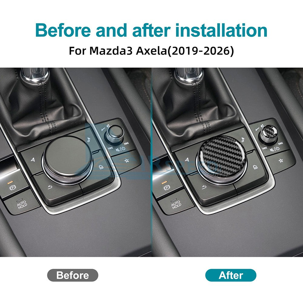 Car Center Volume Button Stickers Black Carbon Fiber for Mazda 3 Axela 2019-2026 - detail view 3