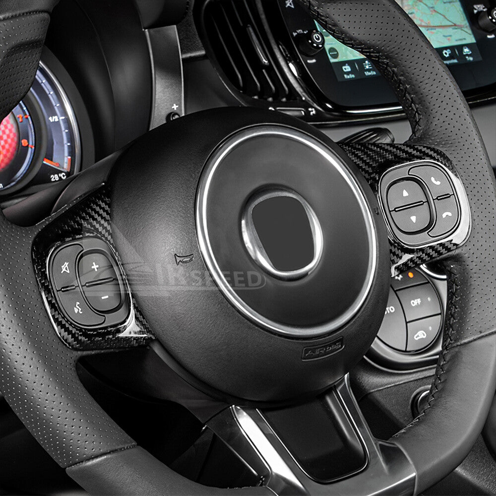 Steering Wheel Button Cover Real Hard Black Carbon Fiber For Fiat 500 2020-2023 - detail view 4