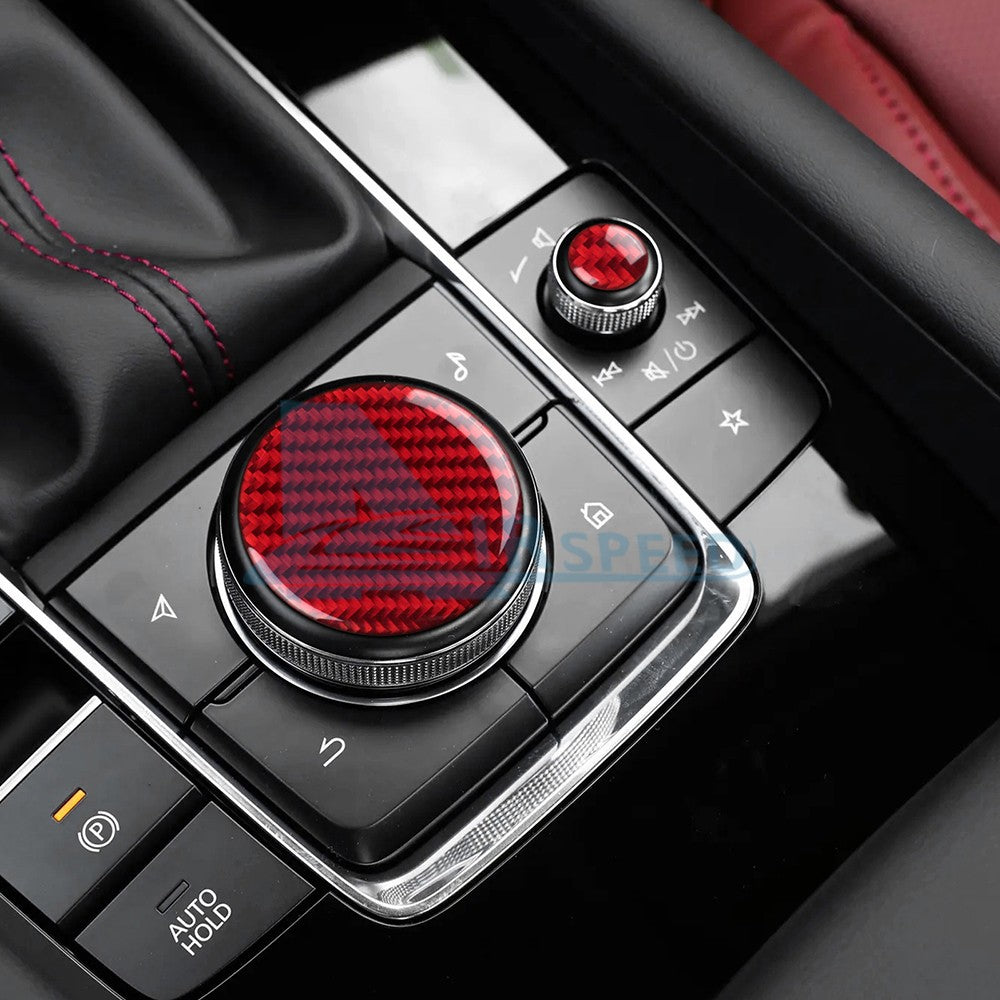 For Mazda 3 Axela 2019-2024 Central Multimedia Knob Trim Cover Red Carbon Fiber