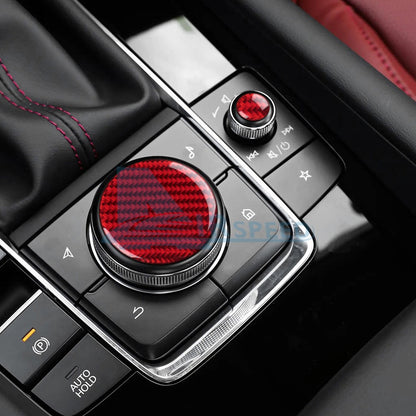For Mazda 3 Axela 2019-2024 Central Multimedia Knob Trim Cover Red Carbon Fiber
