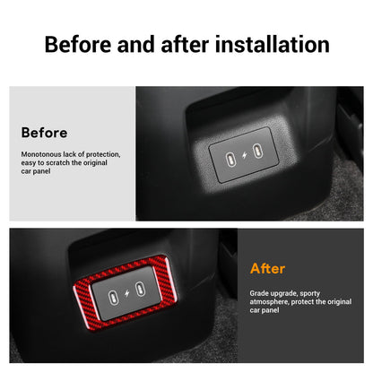 Red Car Rear USB Frame Sticker Trim Carbon Fiber For Hyundai Tucson 2022-2025（U.S. Stock）