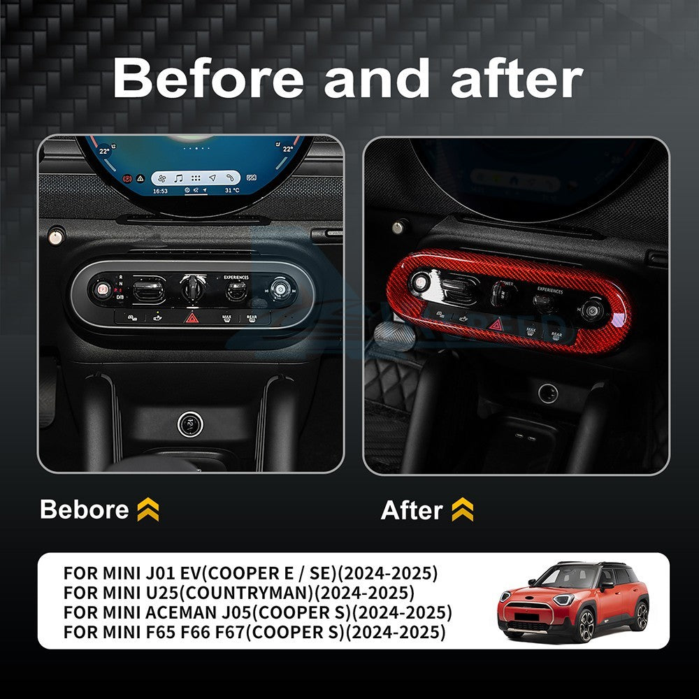 Carbon Fiber Center Shift Button Frame Sticker for MINI U25, J01, J05, F65 & F67 (2024-2026) - detail view 3