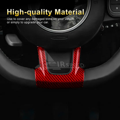 2PCS Red Steering Wheel Center Cover REAL HARD Carbon Fiber For Fiat 500 20-2023 - detail view 4