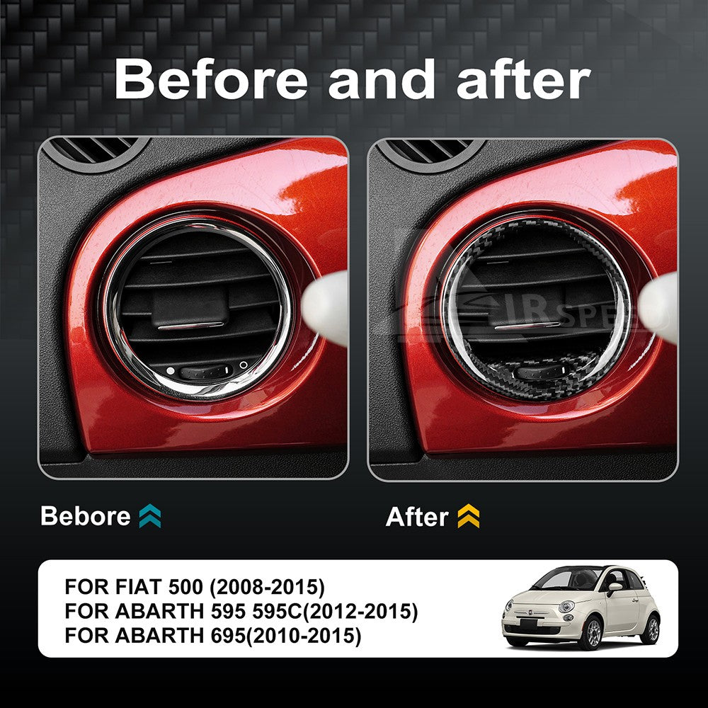 Car Center Side Air Outlet Frame Cover Black Carbon Fiber for FIAT 500 2008-2015 - detail view 3