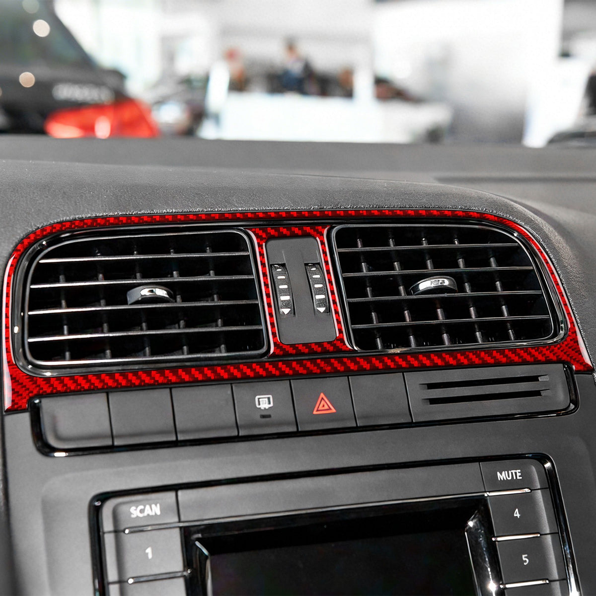 Carbon Fiber Center Air Outlet Frame Sticker Red for Volkswagen Polo 2015-2017（U.S. Stock）