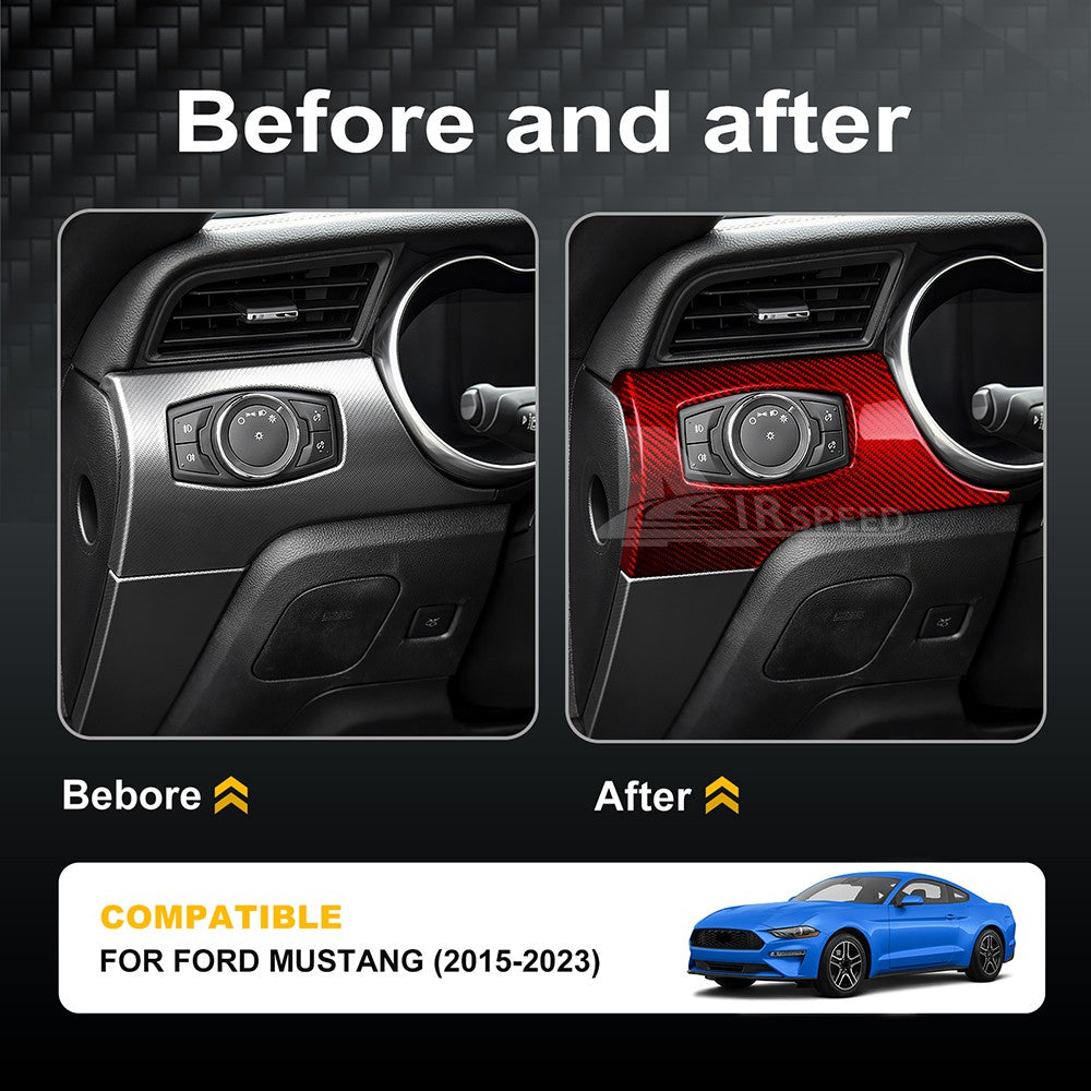 Headlight Switch Button REAL Red HARD Carbon Fiber For Ford Mustang 2015-2023 - detail view 3