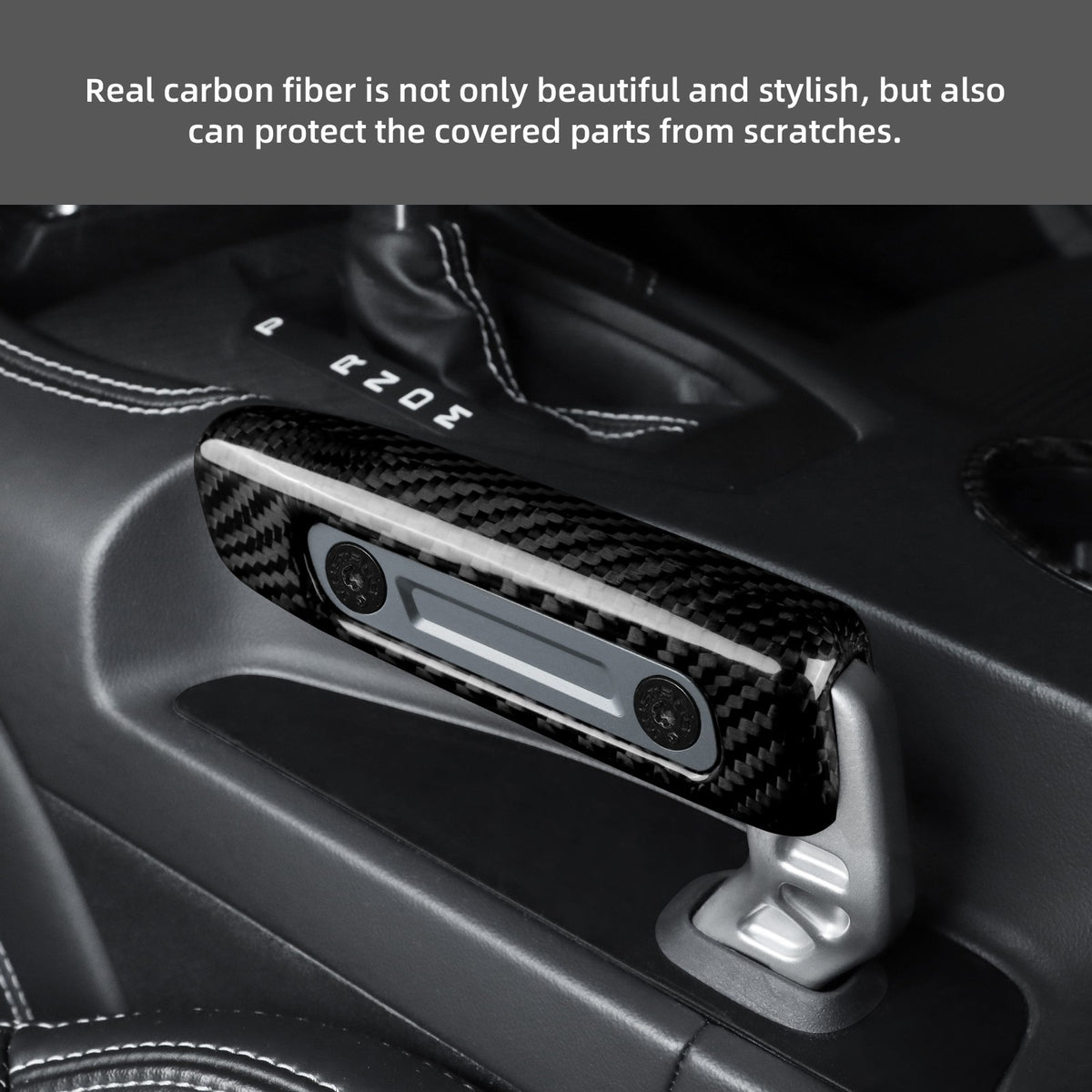 Gray Hard Carbon Fiber Handbrake Interior Sticker for 2024-2025 Ford Mustang - detail view 4