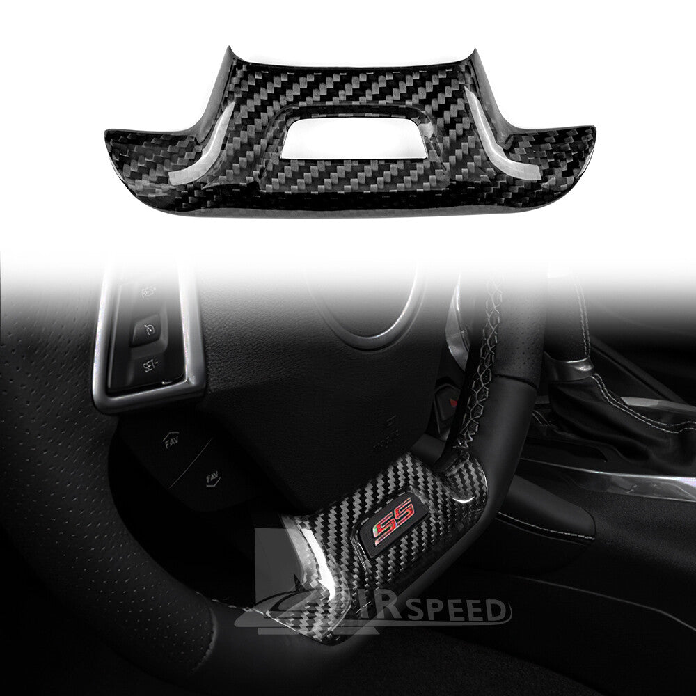For Camaro 2016-2022 REAL HARD Carbon Fiber Steering Wheel Panel Cover BLACK