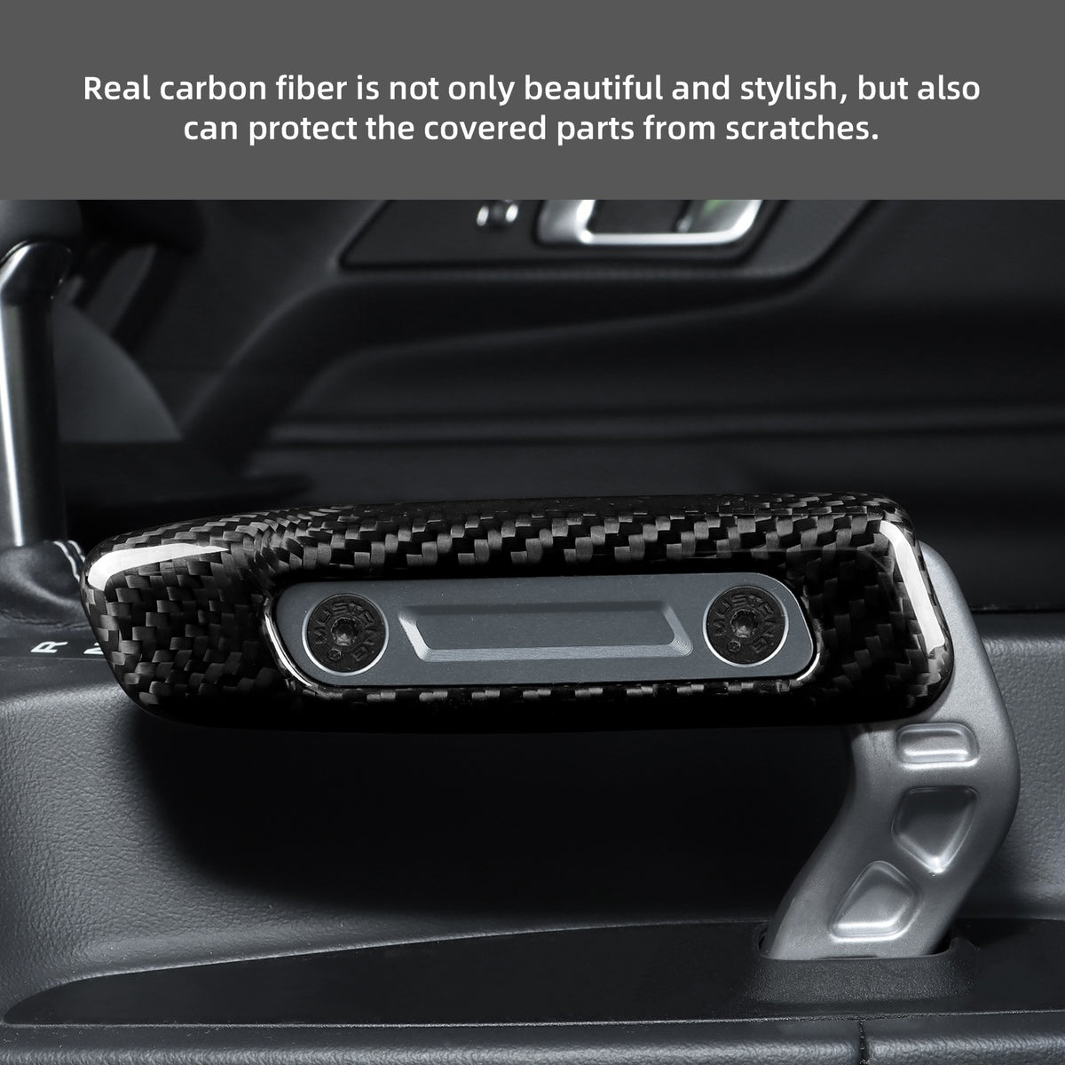 Gray Hard Carbon Fiber Handbrake Interior Sticker for 2024-2025 Ford Mustang - detail view 3