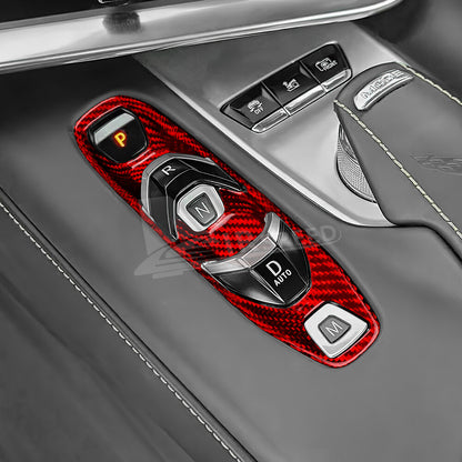 REAL HARD For Corvette C8 20-23 Carbon Fiber Red Gear Shifter Frame Panel Cover